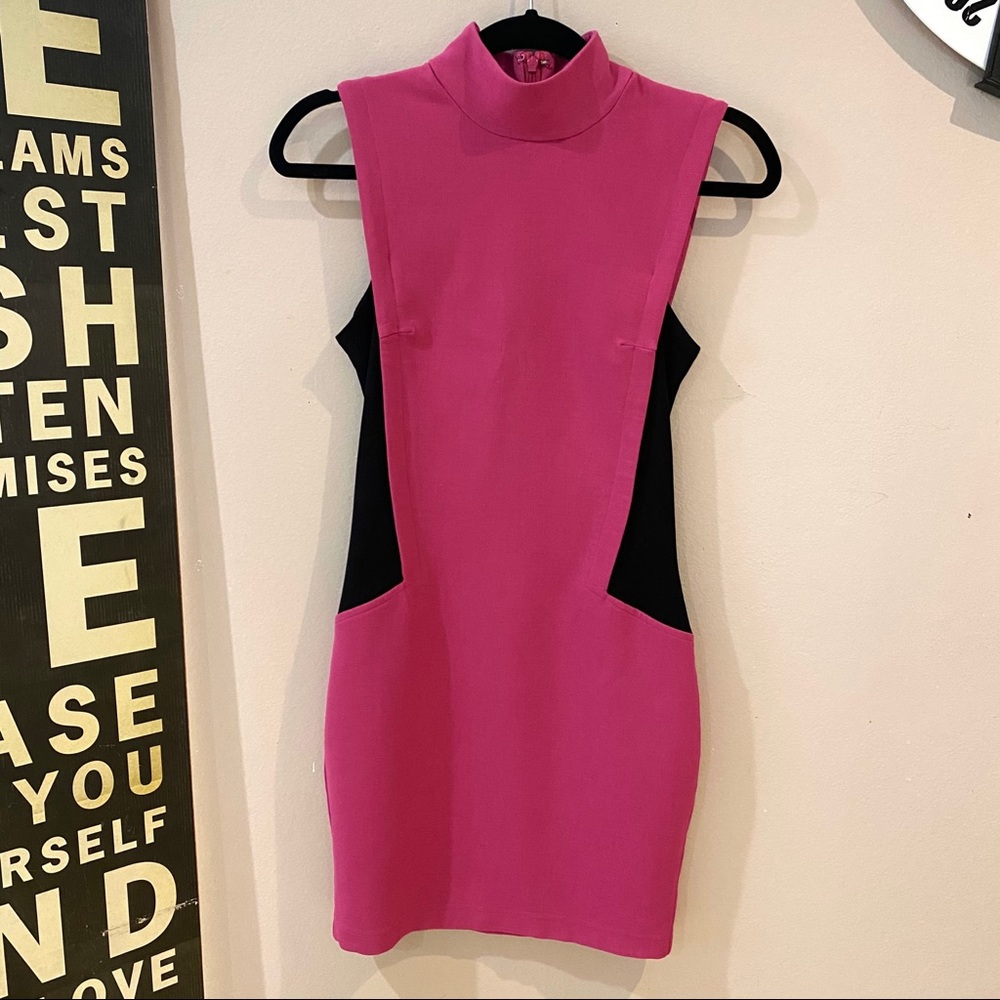 Bodycon Fuchsia Sleeveless Dress w/Mock Turtleneck